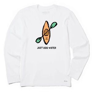 White Long Sleeve Shirt with Kayak Graphic